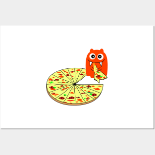 Funny monster with pizza Posters and Art